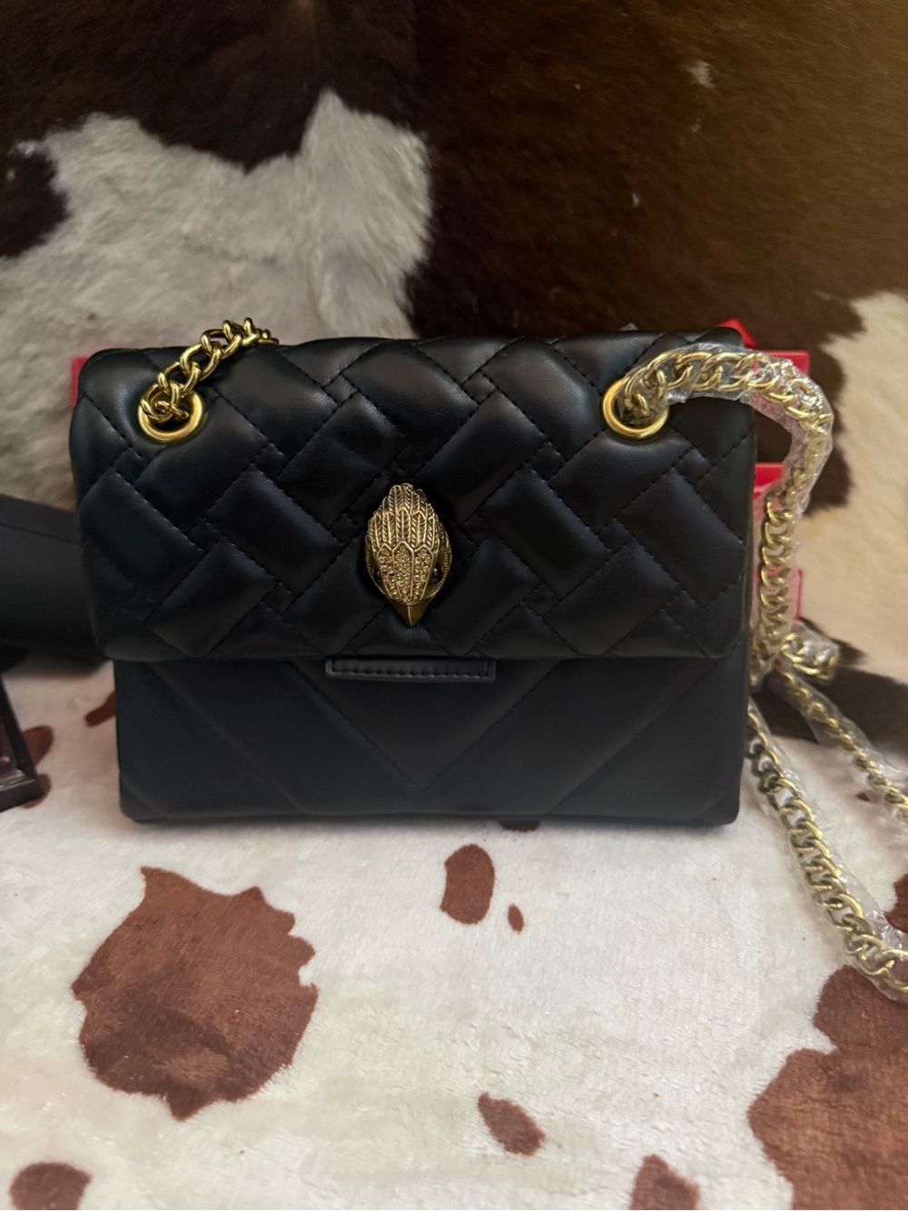 Black Quilted Chain Shoulder Bag with Gold Hardware